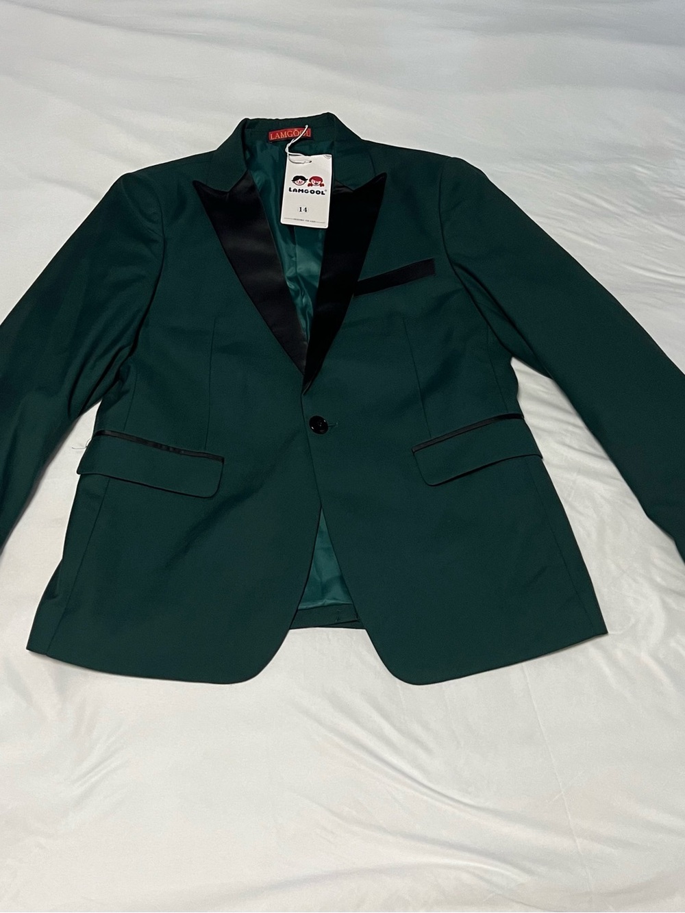 Langeoo boys Dark Green Satin Lapel Blazer
